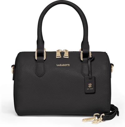 Lazarotti Leren Handtas Schoudertas Bologna Leather Bowling Bag Black Zwart
