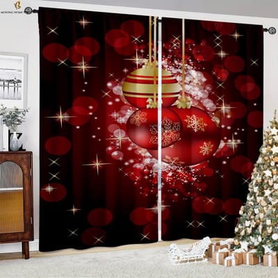 Kerstboom Sneeuwpop Open haard Cartoon Print Gordijnen Geschikt Voor Slaapkamer Restaurant Nieuwjaarsfeest Decoratie Gordijnen 2 STUKS W50xH130(CM)x2PCS&Rod pocket brown