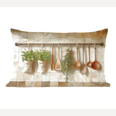 Sierkussens - Kussentjes Woonkamer - 60x40 cm - Hout - Keukengerei - Stilleven - Tegels