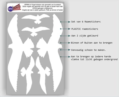 Jerma - Vogelbescherming raamstickers - set 6 vogel stickers - div maten - Wit - Zelfklevend - Folie