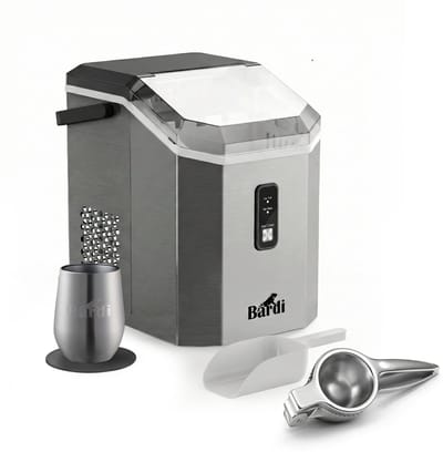Bardi 1.1L - Nugget IJsblokjesmachine Square - Crushed Ice Maker met IJsschep - 15kg/24 uur - Ijsblokjesmaker - Met Luxe Thermosbeker - RVS met citruspers RVS