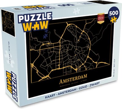 Puzzel Kaart - Amsterdam - Goud - Zwart - Legpuzzel - Puzzel 500 stukjes