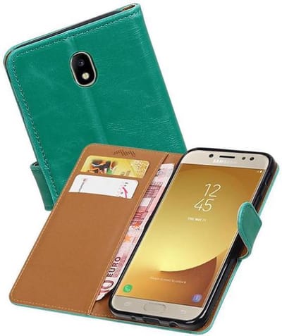 Zakelijke Book Case Telefoonhoesje Geschikt voor de Samsung Galaxy J7 / 2017 Pro - Portemonnee Hoesje - Pasjeshouder Wallet Case - Groen