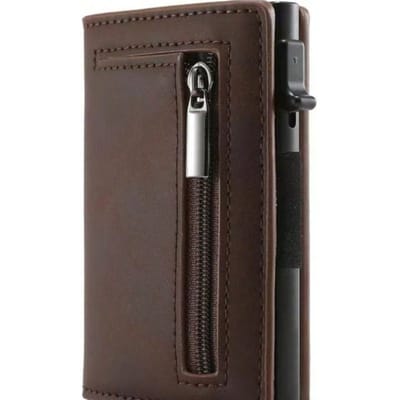 Le Nouveau Portefeuille pour Homme Fait Éclater Automatiquement la Boîte à Cartes de Crédit, Sac Ultra-fin Anti-vol RFID pour Cartes à Glisser Brown multicolore