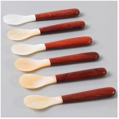 Store_9 - Parelmoerlepel - Kaviaarlepels - Vintage stijl - Houten greep - Serveerlepel - Geschikt voor catering - Mini eierlepel