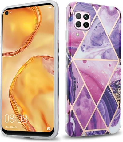 Cadorabo Hoesje geschikt voor Huawei NOVA 6 SE / P40 LITE / NOVA 7i in Paars Golf Marmer No. 14 - Beschermhoes gemaakt van TPU siliconen Case Cover met mozaïek motief