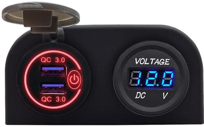 ProRide 12V USB Autolader 2 Poorten Opbouw met Schakelaar - QC3.0 - PUSB1QC-R - Tweevoudig opbouw met Voltmeter - Rood
