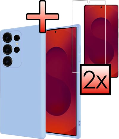 Hoesje - Met 2x Screenprotector - Geschikt voor Samsung Galaxy S25 Ultra - Sterk & Shockproof - Back Cover - Siliconen Case - Telefoon Hoes - Lichtblauw