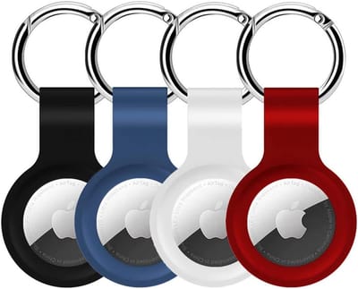 4 stuks Houder Case voor AirTag met Sleutelhanger Siliconen Beschermhoes Compatibel met Air Tag Tracker voor Kinderen Huisdieren Portemonnee Rugzakken Bagage (Zwart/Wit/Blauw/Rood)