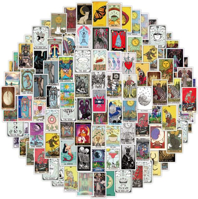 Tarot Kaarten Stickers - 110 stuks - Orakel stickers voor laptop, ipad, telefoon, schrift, muur etc. - Met grappige designs - Ca 4x6CM