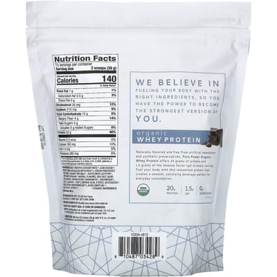 Dr. Mercola, Pure Power, Protéine de lactosérum biologique, Chocolat, 1 lb 4,6 oz (585g)