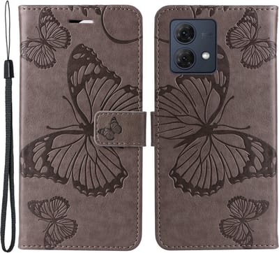 Coverup Hoesje - Geschikt voor Motorola Moto G84 Hoesje - Coverup Vlinders Book Case - Taupe Grijs