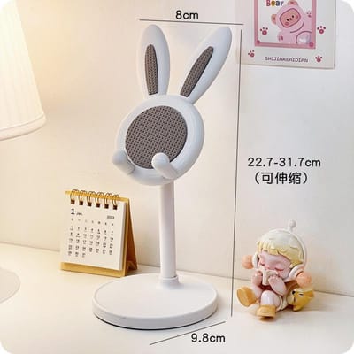 Roze Telefoonhouder Bureau Mobiele Telefoon Standaard Voor iPhone 13 14 Samsung Smartphone Verstelbaar Schattig Konijn Cartoon Tafelsteun wit