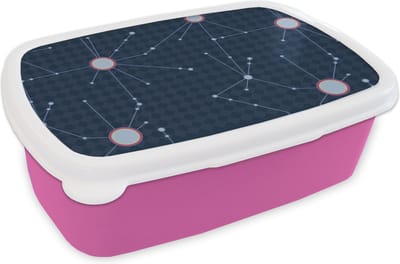 Broodtrommel Roze - Lunchbox - Brooddoos - Ruimte - Astronomie - Patronen - 18x12x6 cm - Kinderen - Meisje