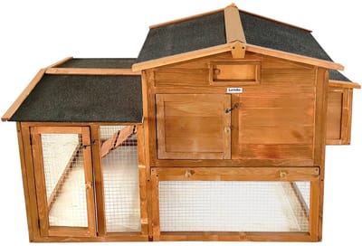 Lendo Online Kippenhok van geïmpregneerd vurenhout met nachthok en ren - 151x69x92cm - Bruin - kleine dieren - konijnenhok - Kippenverblijf - binnen en buiten - Asfalt dak - Weersbestendig
