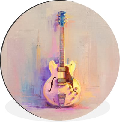 WallCircle - Wandcirkel - Muurcirkel - Gitaar - Pastel - Schilderachtig - Aluminium - Dibond - 30x30 cm - Binnen en Buiten