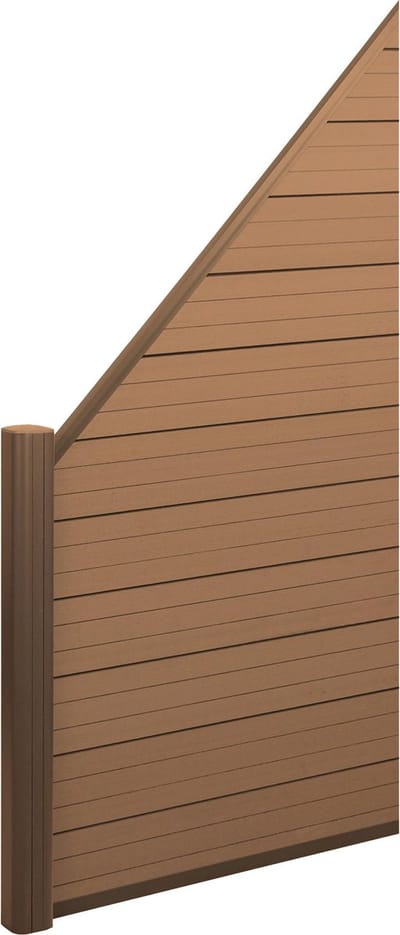 WPC privacyscherm Sarthe, windscherm, aluminium paal ~ verlengelement diagonaal links, 0,95m teakhout