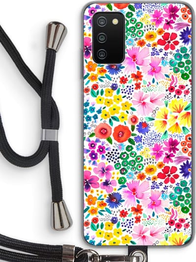 Case Company® - Hoesje met koord geschikt voor Samsung Galaxy A03S hoesje met Koord - Little Flowers - Telefoonhoesje met Zwart Koord - Bescherming aan alle Kanten en Over de Schermrand