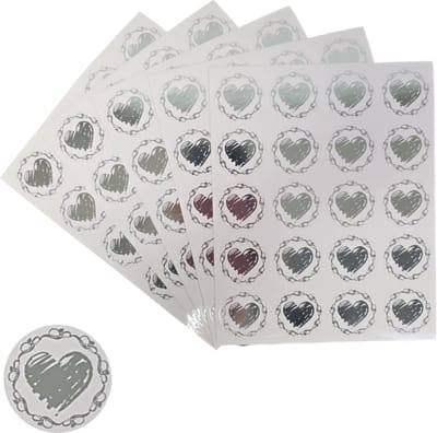 200x Transparante Stickers Op Vel - 32mm - Hart Krans Zilver - Serie 2 - Sluitsticker - Sluitzegel - Cadeau Sticker - Hartje Zilver - 200 Stuks