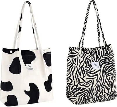 Grote schoudertas van corduroy met luipaardpatroon, trendy tote bag voor werk, school en dagelijks gebruik