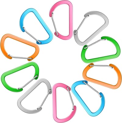 Set van 10 Kleine Carabiners, Aluminium Haakjes voor Sleutels, Rugzakken en Outdoor Activiteiten, 30 x 50 mm, Ideaal voor Wandelen en Kamperen