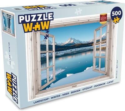Puzzel Landschap - Winter - Meer - Bergen - Uitzicht - Doorkijk - Licht - Legpuzzel - Puzzel 500 stukjes