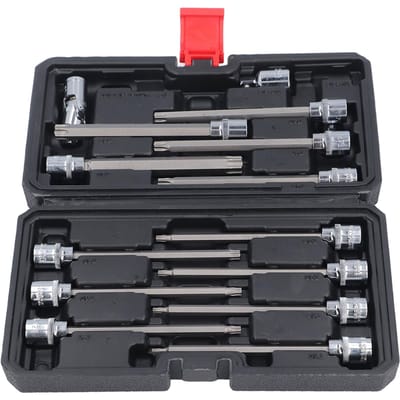 15-delige set Lange zeskant dopsleutelset S2 gelegeerd staal Extra hard 3/8 inch verlengde zeskant sleutelset black