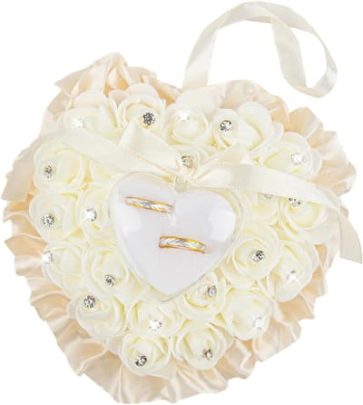 Ring Kussen - Bruiloft Accessoire - Trouw Ceremonie - Hartvorm Decoratie - 16 x 15 cm - Beige