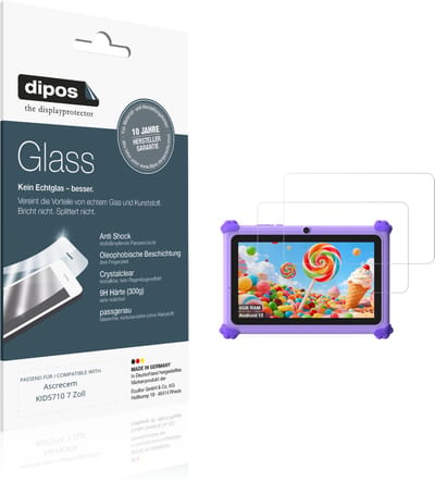 dipos – 2x Pantserfolie geschikt voor Ascrecem KIDS710 7 Zoll | 9H Screenprotector