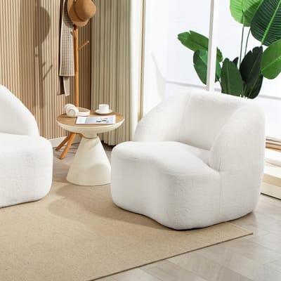 MODFU Fauteuil - Gebogen Ontwerp - Voor Woonkamer Of Slaapkamer - Polyester - Crèmewit - 81 X 82 X 73,5 Cm