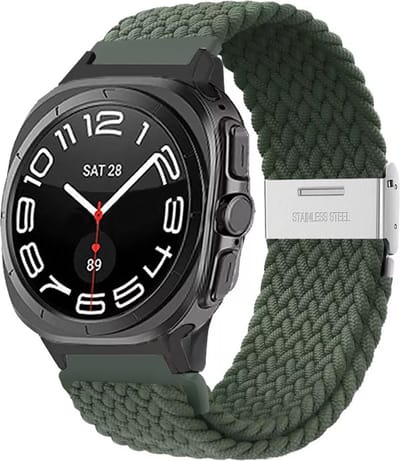 Strap-it Gevlochten nylon band met klemsluiting - geschikt voor Samsung Galaxy Watch Ultra 2 (2026) / Ultra (2024/2025) - olijfgroen