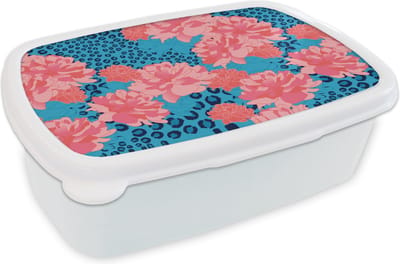 Broodtrommel Wit - Lunchbox - Brooddoos - Patronen - Jungle - Bloem - Luipaard print - 18x12x6 cm - Volwassenen