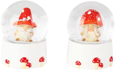 Dekoratief | Waterbol m/herfstgnoompje, wit/rood, resina/glas, 7x7x9cm, set van 2 stuks | A255237