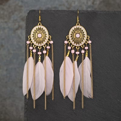 Vintage Etnische Veer Kwast Oorbellen Voor Vrouwen Lange Franje Ketting Hangende Oorbellen Vrouwelijke Meisjes Sieraden Accessoires black