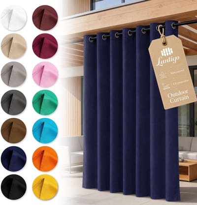 Lantigo Buitengordijn Marineblauw 155x180 cm waterdicht | Tuingordijn privacy pergola overkapping ringen embrasse