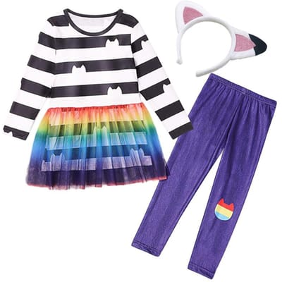 Gabby Poppenhuis Cartoon Kinderen Zwart-Wit Streep T-shirt+Rok+Tas Sets Kinderen Carnaval Gabby Katten Kostuum Feest Outfits 8J 100(2-3T)&Gabby Dollhouse black