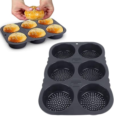 Dailygoods- Hamburgerbroodvorm 6 Holtes - Siliconen Bakvorm - Hittebestendig - Opvouwbaar - Herbruikbaar - Afmetingen 34,5x23,5x4 cm
