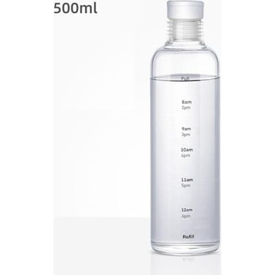 Tasse en Verre 500/750ml avec Marqueur de Temps Créatif Grande Capacité Bouteille à Boisson Étanche Transparent Wate Pichet Portable Jus 500-750ML white
