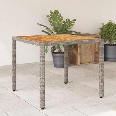 vidaXL - Tuintafel - met - acaciahouten - blad - 90x90x75 - cm - poly - rattan - grijs