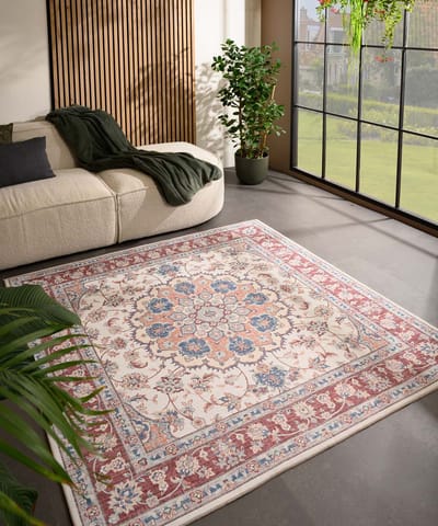 Vintage buitenkleed vierkant - Valenca Nova crème/rood 115x115