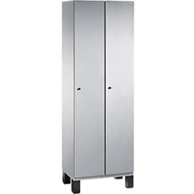 C+P locker Cambio, 2 vakken, op poten, B 600 x D 525 x H 1980 mm, blank aluminium/ gentiaanblauw