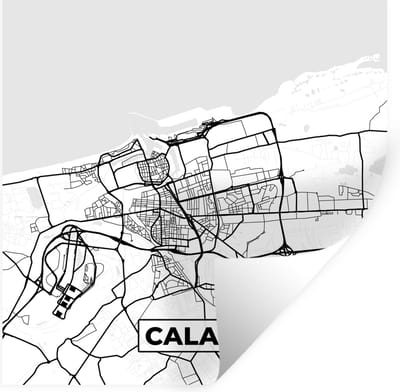 Muurstickers - Sticker Folie - Kaart - Calais - Stadskaart - Frankrijk - Plattegrond - Zwart wit - 100x100 cm - Plakfolie - Muurstickers Kinderkamer - Zelfklevend Behang XXL - Zelfklevend behangpapier - Stickerfolie