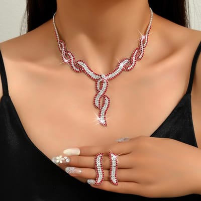 Ensemble de 4 boucles d'oreilles creuses enveloppées de chaîne à griffes tendance pour femmes, collier, bracelet, bijoux, cadeaux de fête, banquet brown