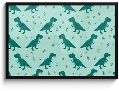 Poster in lijst - Fotolijst 90x60 cm - Posters - Donkergroen - Dinosaurussen - Afdrukken - Bladeren - Posterlijst zwart - Decoratie - Wanddecoratie woonkamer - Muurdecoratie slaapkamer