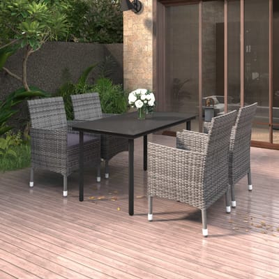 vidaXL - 5-delige - Tuinset - met - kussens - poly - rattan - en - glas