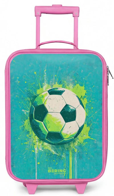 NoBoringSuitcases.com® - Kinderkoffer roze - Kindertrolley meisje - Voetbal - Verfspatten - Groen - Blauw - Koffer kind lichtgewicht - Reiskoffer trolley voor kinderen - Koffertje met lichtgevende wieltjes - Rolkoffer