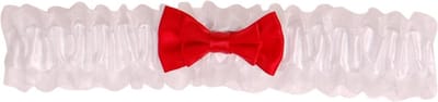 Kousenband grote maat - wit met rood strikje