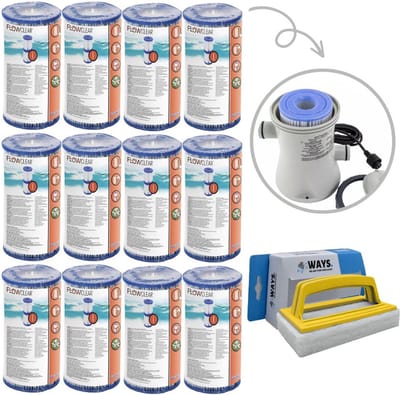 Bestway - Type I filters geschikt voor filterpomp 58381 - 12 stuks & WAYS scrubborstel