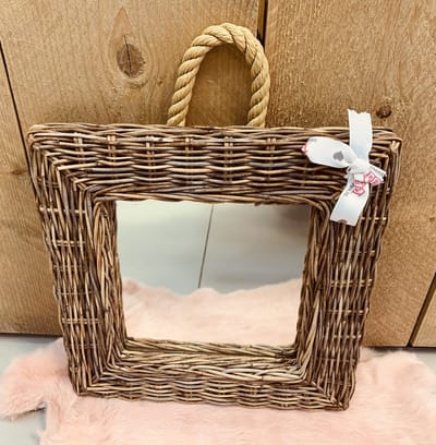 Rieten Spiegel Vierkant - 30x30 cm - Srimit Grey Riet - Wandspiegel met Touw - Landelijke Stijl - Decoshoppen.nl