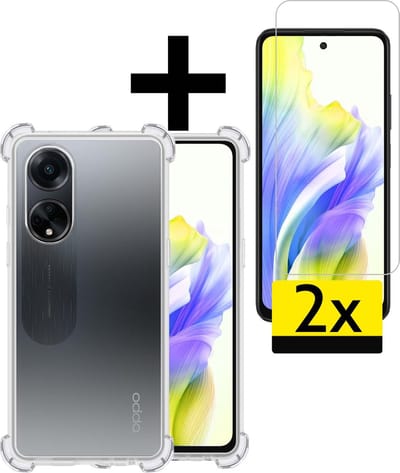 Hoesje - Met Screenprotector - 2 Stuks - Geschikt voor OPPO A98 - Sterk & Shockproof - Siliconen Case - Back Cover - Telefoon Hoes - Shock Proof - Telefoonhoesjes - Transparant